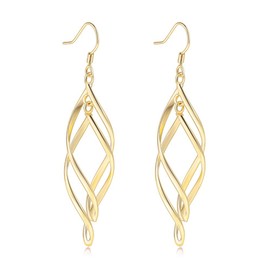 BSTGFTF 18K Gold Linear Swirl Wire Dangle Earrings for Women