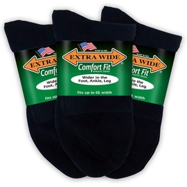 Extra Wide Comfort Fit Athletic Quarter Socks (Pack of 3) Fits Up to a 6E Width, Made in USA (Medium, Black)