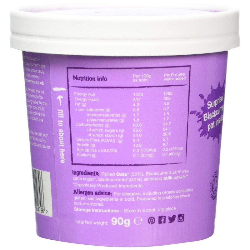 Wolfy's Organic Porridge with Blackcurrant Pot, 90 g, Pack of