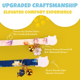 Viiotu 2 Pack Cotton Breakaway Cat Collars with Bells, Cute Pink Strawberry and White Heart Pendant,Adjustable 18-30cm Safety Comfy Breathable Collars for Kittens Cats (Blue&White, One Size)