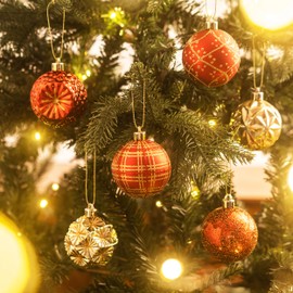 Valery Madelyn Fall Ornaments for Christmas Trees, 16ct Red and Gold Shatterproof Christmas Tree Decorations, 2.36 Inches Luxury Hanging Ball Ornaments for Thanksgiving Autumn Harvest