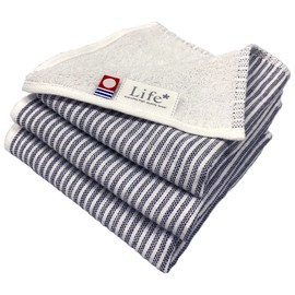 Imabari Towel, Men's Gauze, Hand Towel, 9.8 x 9.8 inches (25 x 25 cm), Made in Japan, 100% Cotton, Single-Sided Gauze, Non-Bulky, Present, Navy, Set of 3