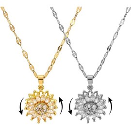 Q&D&S To My Granddaughter Sunflower Fidget Necklace, 14K Spinning Sunflower Necklace Pendant Granddaughter Gifts from Grandma Daisy Flower Anxiety Necklace Jewelry for Women (silver+gold)