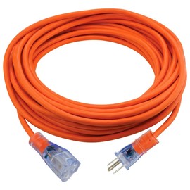 12/3 SJTW Heavy Duty Lighted Outdoor Extension Cord Combo 3 Pack. Two 50 Foot (15.2 m) and one 2 Foot (.61 m) Triple Tap Adapter. High Visibility, Flexible to -40, 125V 15A 1875W