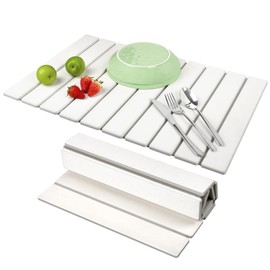 Large Stone Dish Drying Mat for Kitchen Counter, Quick Dry Absorbent Dish Drying Mat 24x16, Diatomaceous Earth Dish Drying Mat, Collapsible Drying Matt Kitchen Counter Top Dish Pads for Drying, White