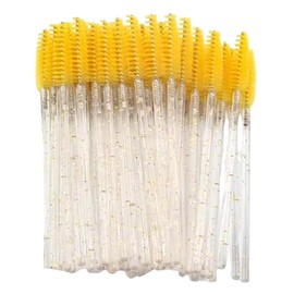Samcos Disposable Eyelash Brush, 50 pcs Eyebrow Brush, Screw Brush, Eye Makeup for Eyelash Extensions, Easy to Carry, Suitable for Beginners Practice (Clear Yellow)