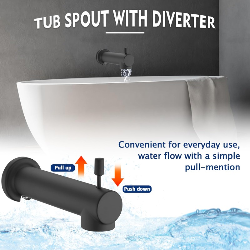 YASINU Slip on Extra Long Tub Spout with Diverter Universal