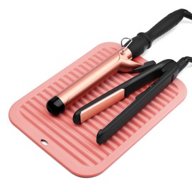 NINWOD Large Silicone Heat Resistant Mat, Hot Tools Mat, Flat Iron Holder, Hair Straightener and Hair Styling Tools, Vanity Organizer Makeup Mat Accessories (Orange Pink)