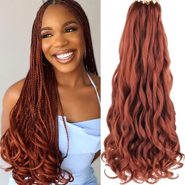 Xtrend 22 Inch Pre-Stretched Bouncy Loose Wavy Braiding Hair 8 Packs Copper Red French Curly Braiding Hair Synthetic Crochet Braids Hair for Box Braids Hair Extension for Women (22 Inches, 350#)