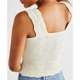 Niceyoo Niceyoo Tank Top for Women Going Out Tops Free People Doop Square Neck Crop Tops Flower Embroidery Cami Tops Beige, XS/S