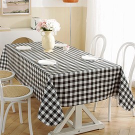 Buffalo Plaid Vinyl Tablecloth With Flannel Backed Rectangle 60 x 120 Inch, Waterproof & Non Slip Checkered Tablecloths, Plastic Table Cover for Dining, Party, Indoor, Outdoor, Black and White