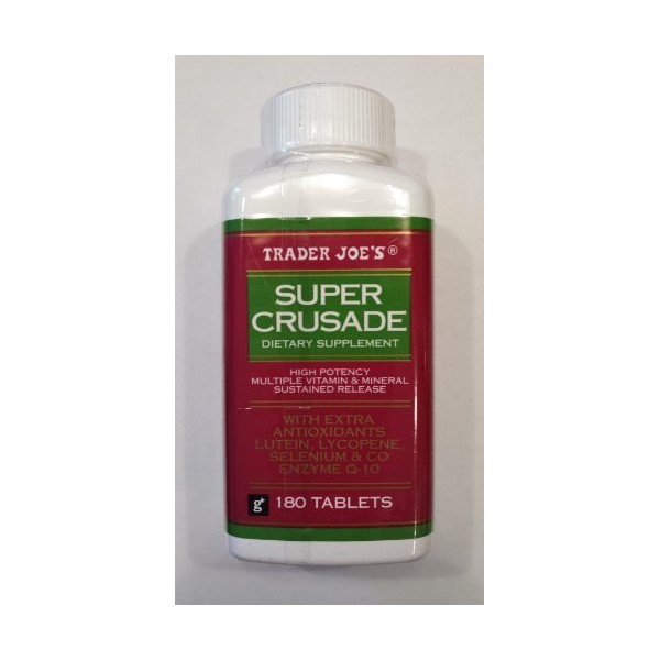 Trader Joe's Super Crusade Dietary Supplement, 180 Tablets, High Potency Multiple Vitamin & Mineral Sustained Release with Extra Antioxidants Lutein, Lycopene, Selenium & Co Enzyme Q-10