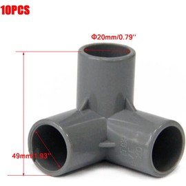 TOP-VIGOR 10pcs 3-Way Elbow PVC Pipe Fitting Furniture Grade 20mm Size Tee Corner Fittings Grey