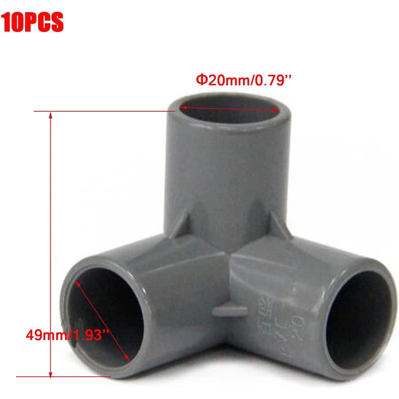 TOP-VIGOR 10pcs 3-Way Elbow PVC Pipe Fitting Furniture Grade 20mm