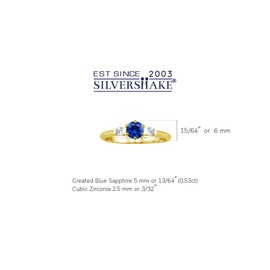 Silvershake 5MM Petite Created Round Shape Blue Sapphire 14K Yellow Gold Plated 925 Sterling Silver Promise Ring September Gemstone Birthstone Jewelry for Women or Teens Size 4.5, 4.5, Sterling Silver