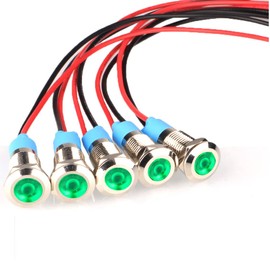 Kiligen 5pcs 8mm AC/DC 12-24V LED Waterproof Indicator Light Pilot Light Signal Indicator(Green)