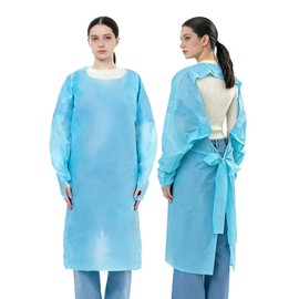 Fetizrin 10 Pack Disposable PPE Gowns Isolation Waterproof CPE Gowns with Waist Ties Thumb Loops One Size Fits Most