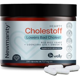 NEWMANITY Cholestoff Coenzima Q10 + Omega 3-75 dias - Apoyo en Colesterol y Salud Integral - Suplemento Vegano Natural - Niacina + Levadura de Arroz Rojo