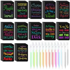 48 Pcs Mini Inspirational Notebooks Bulk with 48 Pcs Colorful Pens, Small Pocket Journal Notepads Set, Motivational Bulk Gifts for Women Men Teacher Student Kids, Fun School Office Supplies,3.5"x5.5"