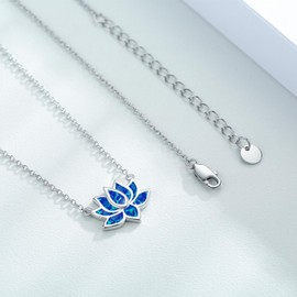 OHAYOO Opal Lotus Necklace Women's 925 Sterling Silver Lotus Pendant Necklace Yoga Healing Charms Women's Lotus Flower Chain Opal Jewellery Gifts for Women, Sterling Silver
