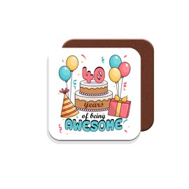 40th Birthday Gift - Coaster - 40 Years of Being Awesome - Giftset - Made by MUGGZ in The UK