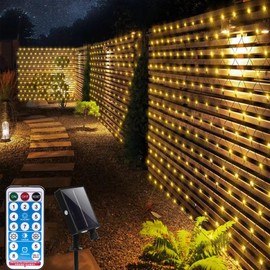 Solar Christmas Net Lights Outdoor Mesh Lights 11.8 x 4.9FT Outside Bushes Net Lights Solar Powered Garden Tree Lights Waterproof with Remote 8 Modes for Curtain,Yard,Balcony,Gazebo(Warm White)