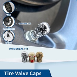 Bashineng Car Tire Valve Stem Caps 4pcs Skull Head Valve Cap Cover Universal Fit Car Truck Bike Bike (Silver)