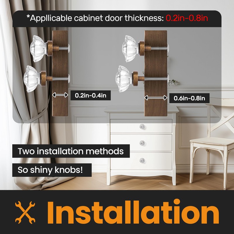 Vintage Cabinet Knobs Crystal Cabinets Knob 8 Pack, Antique Brass