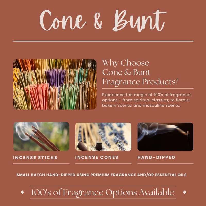 Cone & Bunt Tomato Leaf Hand-Dipped Charcoal Incense Sticks (100