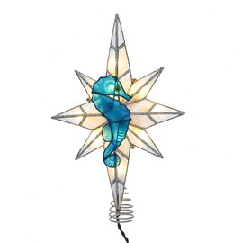 Kurt S. Adler Kurt Adler 10-Light Capiz Bethleham Star with Seahorse Treetop, Blue, White, Silver