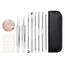 Blackhead Remover Comedone Squeezer Set, 8 Pieces Pimple Extractor Tool with 36 Pieces Pimple Patch, Stainless Steel Tweezers Blackhead Remover for Nose Face Care