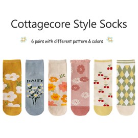 albagu Womens Ankle Socks Cotton Casual Socks for Women Novelty Floral Cute Fun Girls Colorful Flower Pattern Socks 6 Pack