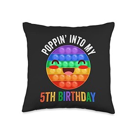 Poppin' 5 Year Old 5th Birthday Party Popping Fidget Smile Throw Pillow