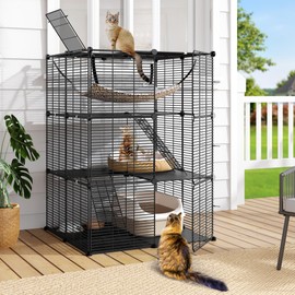 DWVO 3-Tier Cat Cage Indoor Enclosure​ - ​Spacious DIY Pet Playpen​ with ​Metal Wire Kennel, ​Extra Large Hammock​ & ​Sturdy Platforms for ​1-2 Felines ​Ferrets Chinchillas ​Rabbits​ ​Small Pets​