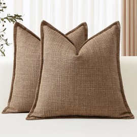 Artscope Pack of 2 Brown Decorative Cushion Covers 16x16 Inch Soft Linen Texture Couch Throw Pillows Farmhouse Pillow Covers with Elegant Design for Sofa Bedroom Living Room Home Decor 40 x 40 CM