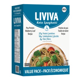 LIVIVA Low Carb High Protein KETO Value Pack Shirataki Pasta – 135 g Protein per Box with Pea Protein & Konjac Flour - 8g Net Carbs, Diabetic-Friendly - Healthy Al Dente Pasta (12 Pack, Spaghetti Pasta)