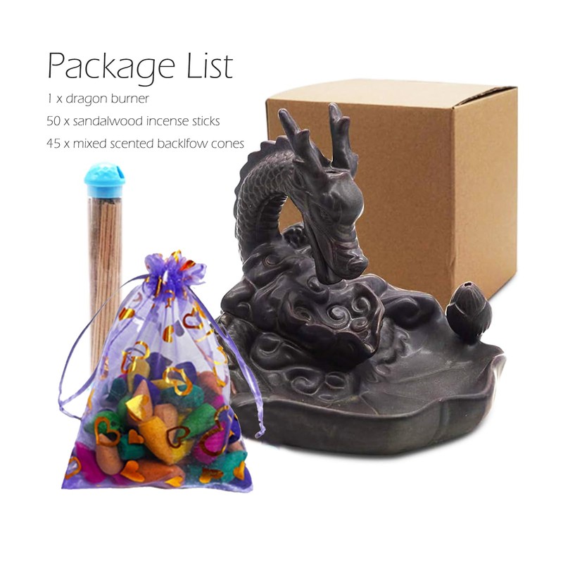 Dragon Incense Waterfall Burner Ceramic Smoke Backflow Incense Holder Include