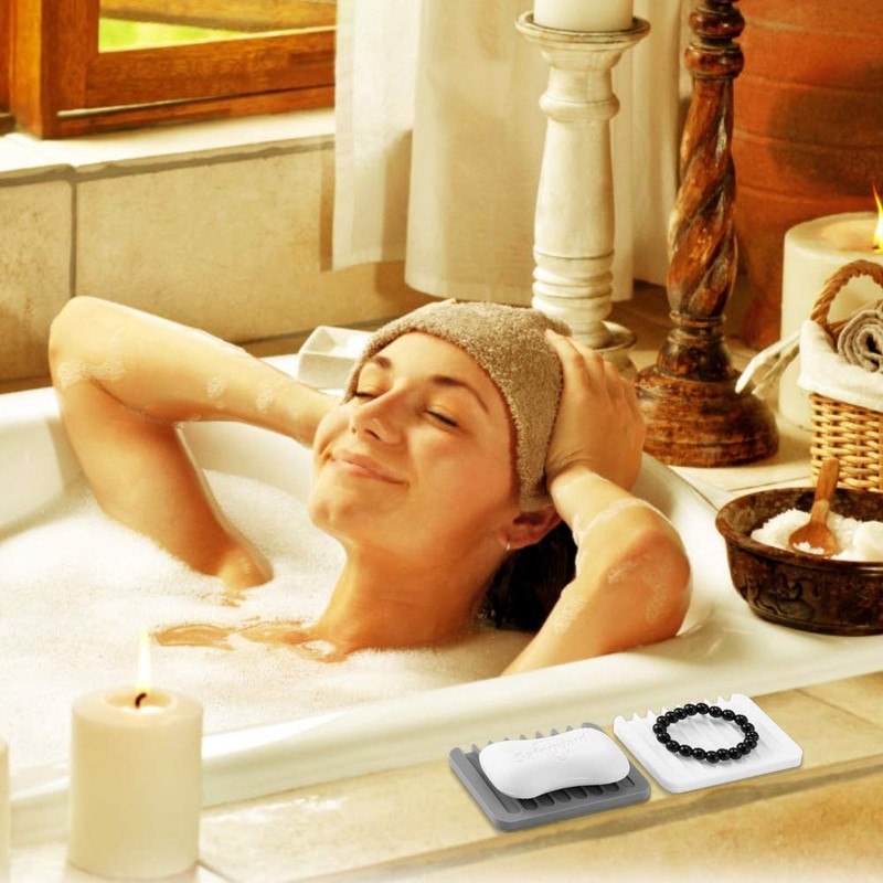 2PCS Soap Dish Holder, Premium Silicone Soap Dishes for Shower