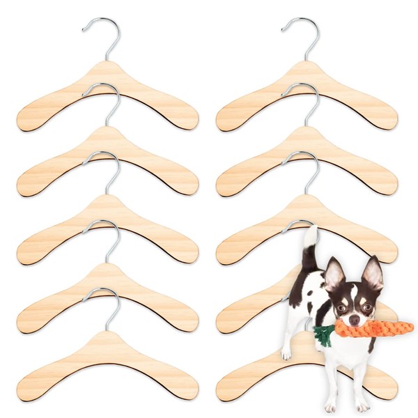 RERACO Pet Hangers, Dogs, Clothes Hangers, For Pets, Wooden, Set of 10, Cats, Stylish, Cute, Small Dogs, Clothes, Dogs (S & Toys Included)