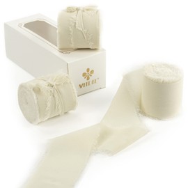 MEEDEE Ivory Chiffon Ribbon 2 Inch Frayed Ribbon Fringe Chiffon Ribbon Cream Chiffon Ribbon for Crafts Silk Chiffon Ribbon for Gift Wrapping Wedding Invitation, Bridal Bouquet (3 Rolls 21 Yards)