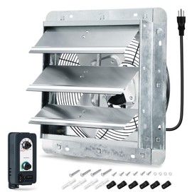 Hipoilk 12 Inch Shutter Exhaust Fan with Thermostat and Speed Controller, Wall Mounted Vent Fan for Attic, Greenhouse, Shed, Garage, Chicken Coop, Shop Ventilation, 960 CFM, 1400 SQF Coverage Area