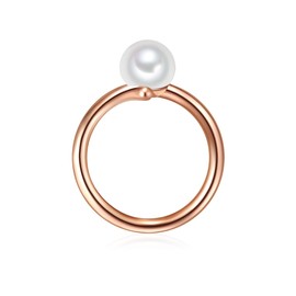 Valero Pearls Women's Ring Wave Sterling Silver 925 Rose Gold-Plated Freshwater Cultured Pearls White - Modern Ring for Women Rose Gold Colours Freshwater Pearl, Silver