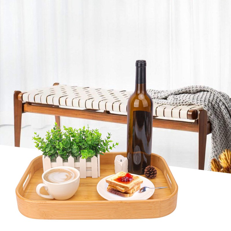 Geytetqi 2 Pack Bamboo Serving Trays with Handles, Rectangular Bamboo