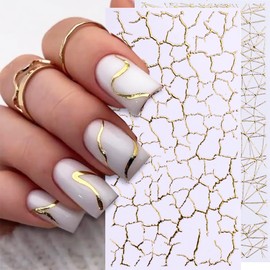 2 Sheets Gold Marble Nail Stickers for Nail Art Self-Adhesive Irregular Lines Nail Art Stickers Gold Line Nail Decals Summer Nail Supplies for Women DIY Manicure Nails Decoration Accessories