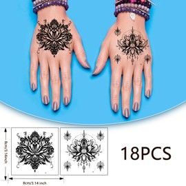 Qpout 18 Sheets Black Temporary Tattoos, Waterproof Fake Tattoo Kits for Women Girls, Lotus Mandala Flower Tattoo Stickers Neck Chest Arm