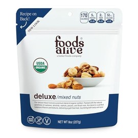 Foods Alive Organic Deluxe Mixed Nuts, 8oz, Kosher Blend of Premium Organic Cashews, Almonds, Walnuts, Pecans, Brazil Nuts