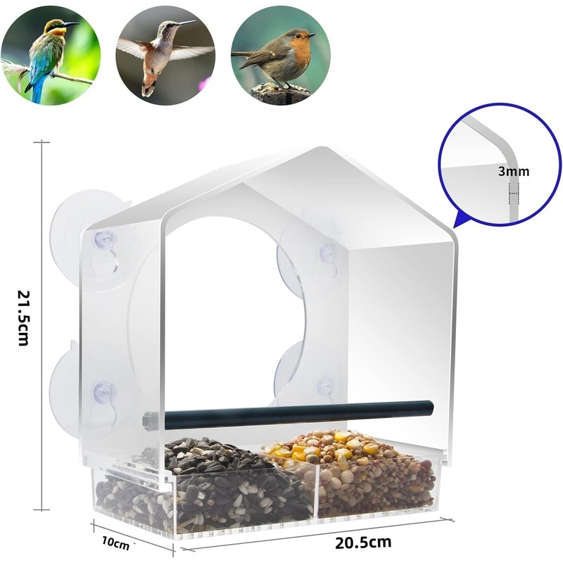 GURECOD Window Bird Feeder with Removable Feeding Tray for Backyard
