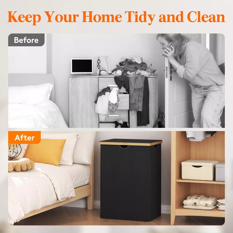 Lifewit 160L Double Laundry Hamper with Lid, Extra Large Bamboo