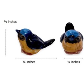 WitnyStore Tiny ¾ Inch Long Blue and Yellow Tanager Bird Figurine - Miniature Hand Made Painted Ceramic Birds Aves Colorful Porcelain Feathered Animals Cute Decorative Collectible Figures Décor Gifts
