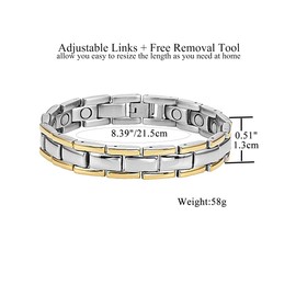 Feraco Mens Magnetic Bracelets Sleek Titanium Steel Silver Gold Magnet Therapy Bracelet